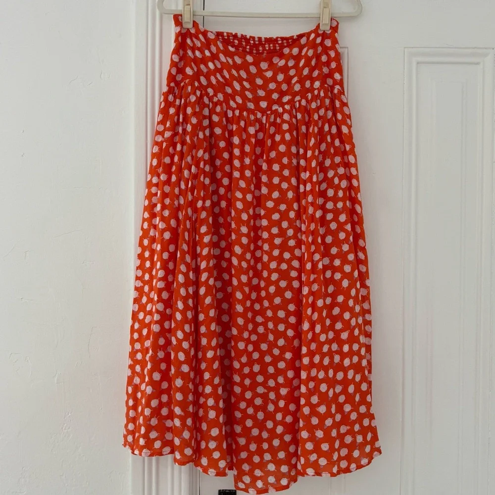 Anthropologie Vibrant Red Floral Midi Skirt - Picture 4 of 10